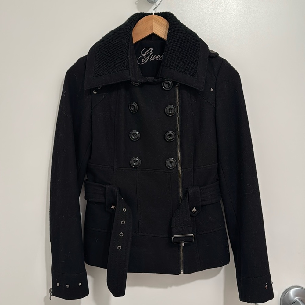 Guess Moto Belted Wool Coat